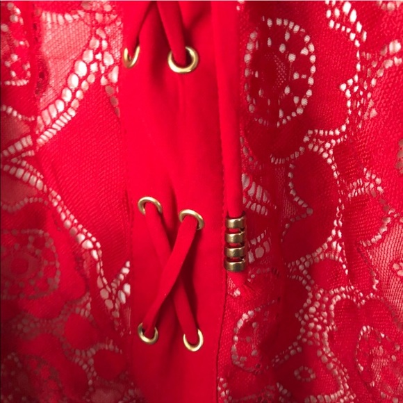 NWOT red lace up dress L Mini Dresses Large 3/4 sleeve cut Going Out Party Weddi - Picture 4 of 7